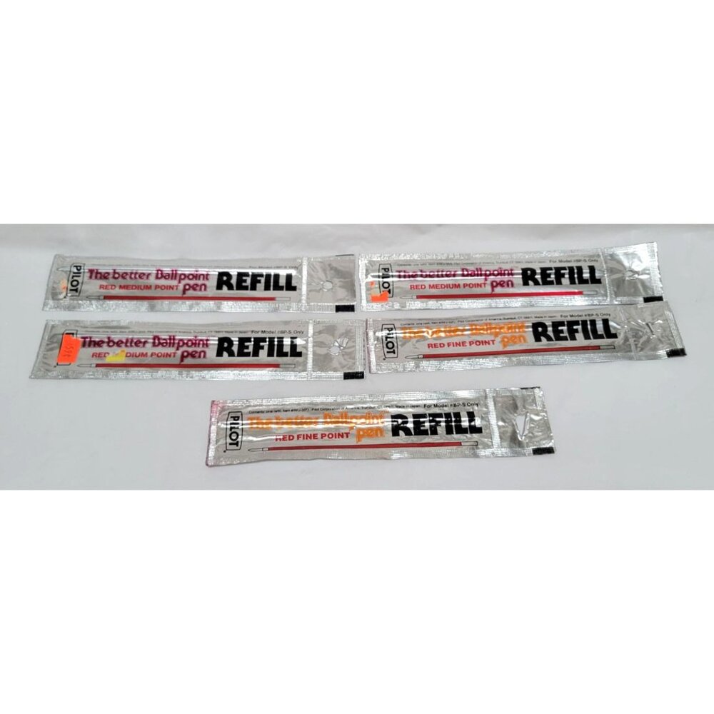 Lot of 5 Pilot Red Ballpoint Pen Refills Fine & Medium Point for Model BP-S